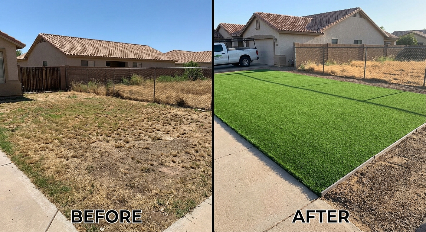Residential backyard turf lawn